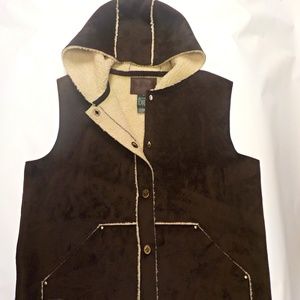 Lauren Ralph Lauren Sherpa Brown Faux Suede Vest